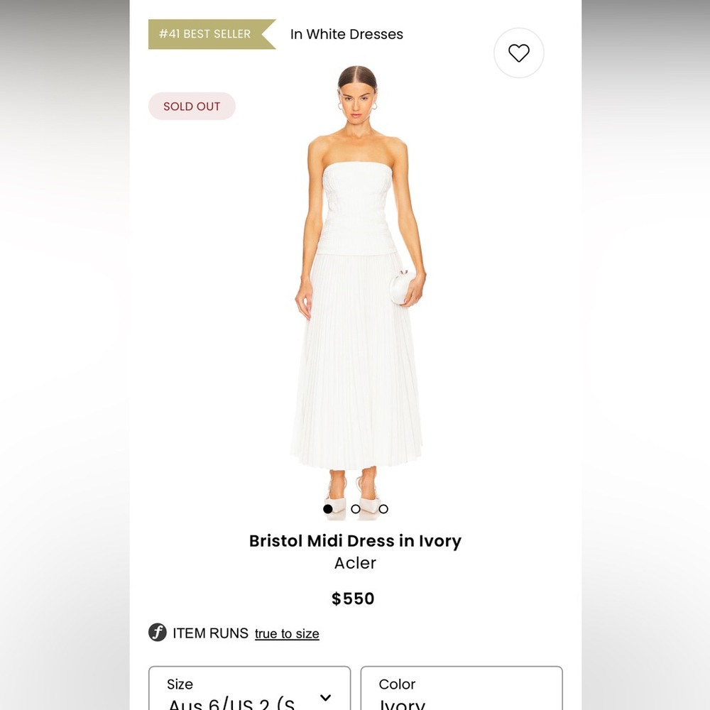 Bristol Midi Dress in Ivory
Acler
US size 2 / AUS 6